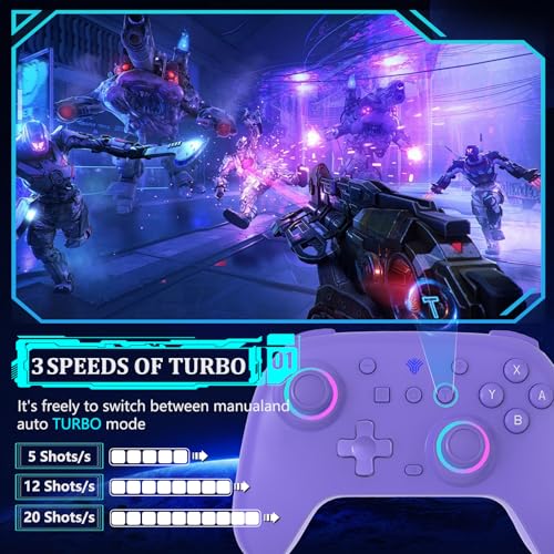 SZYUYU Switch Controller for Switch 2,Switch Pro Controller for Switch/OLED/Lite/PC with 7 Colors LED Light/3-level TURBO Adjustable,4-Speed Dual Vibration/Hall Effect Sticks/Wake Up/Gyro Axis Motion(Purple) - color: Purple