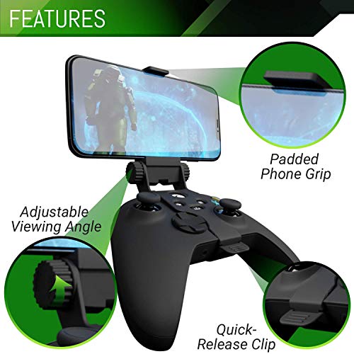 Orzly Xbox Series X Controller Mobile Gaming Clip, Xbox Controller Phone Mount Adjustable Phone Holder Clamp Compatible with Xbox Series X|S, Xbox One, Xbox One S, Xbox One X - Carbon Black - color: Carbon Black