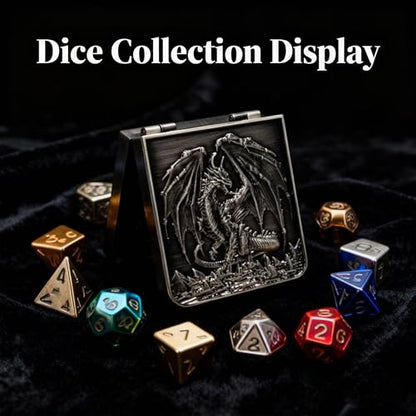 Metal DND Dice Set 7-in-1 Spinner with Dragon Case - Silver | Foldable polyhedral dice, for Dungeons & Dragons RPG games, Premium metal spinner,3D dragon, storage case included - color: Silver