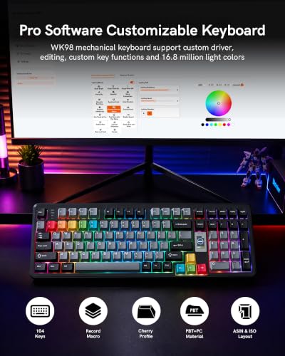 Keymatic Mechanical Keyboard Wireless,98% Pink Creamy Keyboard Gaming Keyboard,3 Mode with Multimedia Screen,RGB Backlit,Black - color: Black