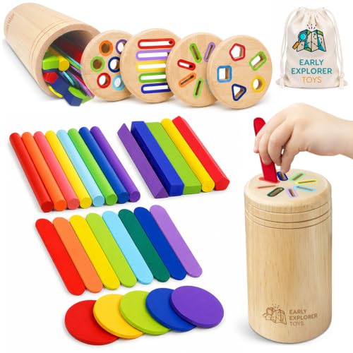 4 in 1 Montessori Toys for 2 3 4 Year Old, Wooden Color Sorting Toys for Toddlers 1-3, Preschool Learning Activities Fine Motor Skills Matching Games, Sensory Color Sorting Toy, Gift for Boy Girl - color: Multi Color - 4 Lid