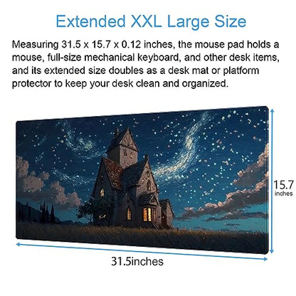Starry Night Desk Mat, Abstract Swirl Large Mouse Pad 31.5x15.7 in | 31.5x15.7 In - color: Anime Art Scenery3