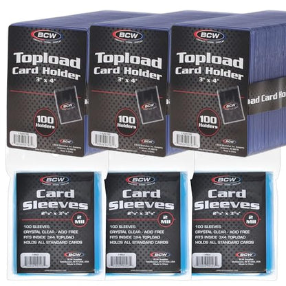 BCW Card Sleeves and Toploaders for Card Combo - 300 Count | Premium Top Loaders and Acid-Free Penny Sleeves | Great for Football, Magic: The Gathering, Pokémon, and Baseball Card Protectors - size: 300 Pack