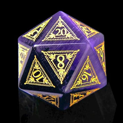1PCS Gem D20 DND Dice - 25mm 20 Sided Crystal Cat Eye D&D Dice for Dungeons and Dragons, RPG, Roleplaying Games MTG Table Games, Handmade Polyhedral Dice(Pattern Purple) - color: D20 Cat Eye-pattern Purple