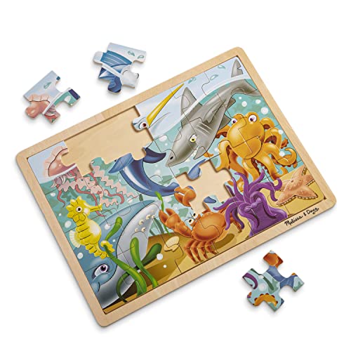 Melissa & Doug Under The Sea Ocean Animals Wooden Jigsaw Puzzle with Storage Tray (24 pcs) - style: Under the Sea Ocean Animals