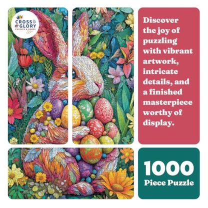 Cross & Glory | 1000 Piece Puzzle for Adults | The Easter Garden Bunny | Egg Rabbit & Botanical Spring Puzzle | Satin Finish | Easter Puzzles for Adults 1000 Pieces Ages 14+ - color: The Easter Garden Bunny