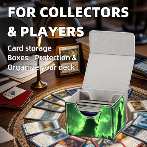 Trading Card Storage Box, Holds 100+ for MTG Cards, PU Leather with Magnetic Closure, Green Reaper in Haunted Gothic City Durable Deck Box for Magic the Gathering, Trading Card Games - color: Green Reaper in Haunted Gothic City
