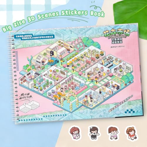 7 Pcs Big Size 3D Scenes Sticker Book Scene Stickers | DIY Make Your Own Scene House Stickers Therapy for Adults Relief Stress Pass The Time