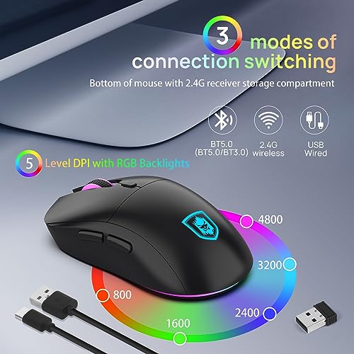 KOLMAX BT98 Wireless Keyboard and Mouse Combo,Triple Mode 2.4G/Wired/Bluetooth Gaming Keyboard and Mouse,Rechargeable Ergonomic RGB Backlit Light Up Keyboard Mouse with Knob for PC/Mac/Tablet - color: BT98 Black