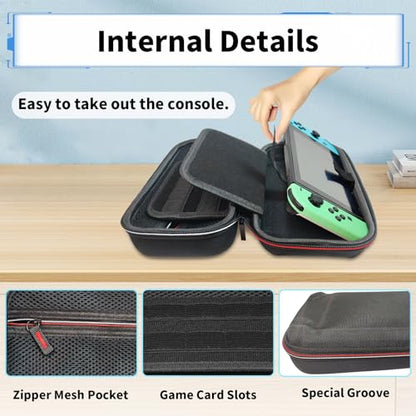 Kuprusar Switch Case, Portable Oled Switch Travel Game Bag with Hard Shell Protection, Red Zipper - color: Red