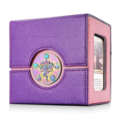 Kabinka Commander Deck Box for MTG with Metal Emblem, Card Deck Box with Dice Tray, Holds 100 Double-Sleeved Cards for TCG/PTCG, Cards Storage Case with 35PT Magnetic Card Holder (Pink& Purple, Lotus) - color: A4-Pink& Purple, Lotus