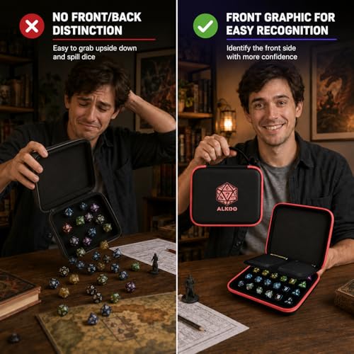 Hard DND Dice Case for 5 Polyhedral Dice Sets, Case Only | Hard shell dice case, holds 5 polyhedral sets, with removable divider and dual mesh pockets for DND/RPG game nights - color: Red