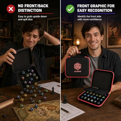 Hard DND Dice Case for 5 Polyhedral Dice Sets, Case Only | Hard shell dice case, holds 5 polyhedral sets, with removable divider and dual mesh pockets for DND/RPG game nights - color: Red