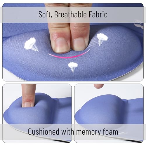 Mr. Pen- Ergonomic Mouse Pad with Wrist Rest | Dusky Blue-Purple Breathable Fabric with Memory Foam Cushion, Non-Slip Rubber Base, Gel Mouse Pad with Wrist Support - color: Dusky Blue-Purple