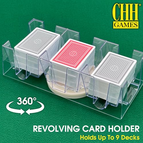 CHH 9 Deck Plastic Revolving Playing Card Tray with 3 Slots – Clear – Easy Access and Great Game Accessory