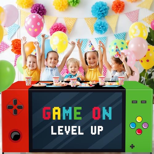 6Ft Video Game Tablecloth Birthday Party Decoration Game Controller Theme Table Cover Washable Fabric Polyester Gaming Table Covers Protector for Gamer Player Birthday Parties Favors Supplies
