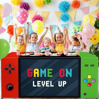 6Ft Video Game Tablecloth Birthday Party Decoration Game Controller Theme Table Cover Washable Fabric Polyester Gaming Table Covers Protector for Gamer Player Birthday Parties Favors Supplies