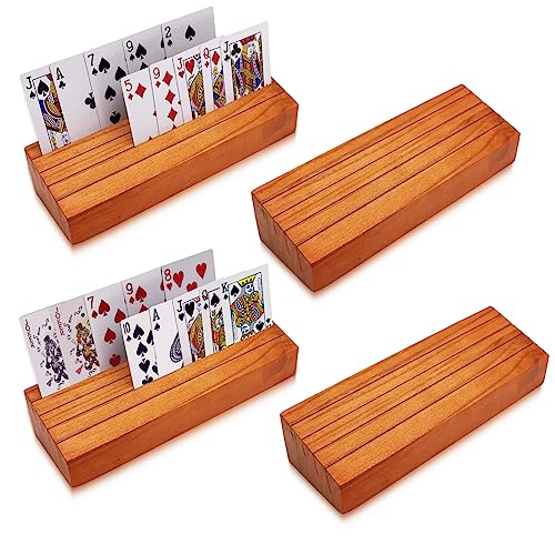 Card Holders for Playing Cards Holder Stand Wood Playing Card Holder for Kids Canasta Holder for Adults Seniors Card Deck Crowns Uno Games Set of 4(Orange) - color: Orange 4set