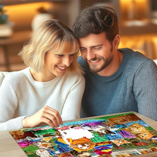 Laundry Day Puzzles for Adults 1000 Pieces, Funny Dogs & Cats Jigsaw Puzzle | Colorful Backyard Theme Challenging Puzzle with Letter on Back & Reference Poster, Ideal for Adult Entertainment Family Game - color: Laundry Day