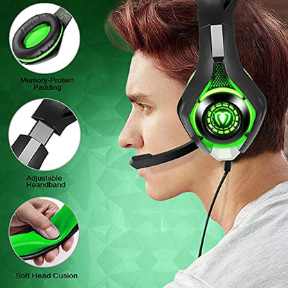 BlueFire Stereo Gaming Headset with Microphone for PS5 PS4 Xbox One Switch PC Mac – Wired Over-Ear Headphones with Surround Sound, Soft Memory Foam, Noise Canceling Mic, Light, 3.5mm Jack (Green) - color: Green