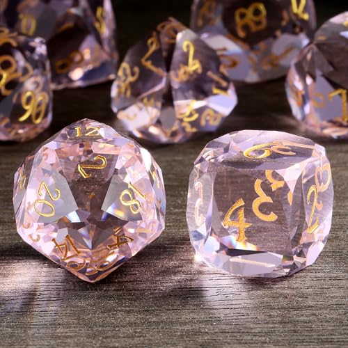 DNDND 7-Piece Glass DND Dice Set - Multifaceted Pink Dice Set for Dungeons and Dragons, Tabletop Gaming, Collectors | Premium Gift Box & Durable Design (Pink) - color: Pink
