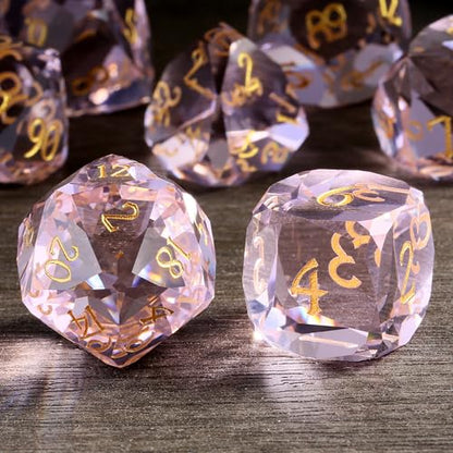 DNDND 7-Piece Glass DND Dice Set - Multifaceted Pink Dice Set for Dungeons and Dragons, Tabletop Gaming, Collectors | Premium Gift Box & Durable Design (Pink) - color: Pink