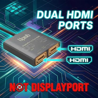 DisplayPort to Dual HDMI Adapter 4K 60Hz, MST Hub Splitter | Converter Dual Monitors Extended Display SST MST Hub, Display Port Extend 1 in 2 HDMI Out, DP to 2X HDMI 2.0