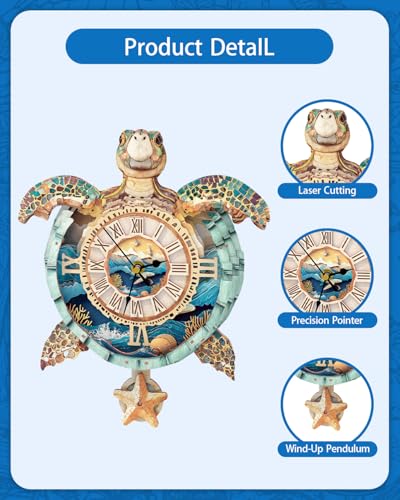 3D Puzzles for Adults, 3D Puzzle Sea Turtle Clock Kit (with Pendulum), Wooden Puzzle for Adults Home Wall Decor Clock Christmas Day Puzzle Gifts for Women Men