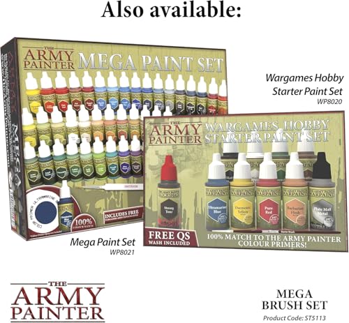 The Army Painter Wargames Mega Brush Set, Black, 10 Miniature Paint Brushes, Incl. Free Masterclass Kolinsky Sable Hair and Detail Paint Brush with Fine Tip - for Miniature Painting, D&D & Warhammer