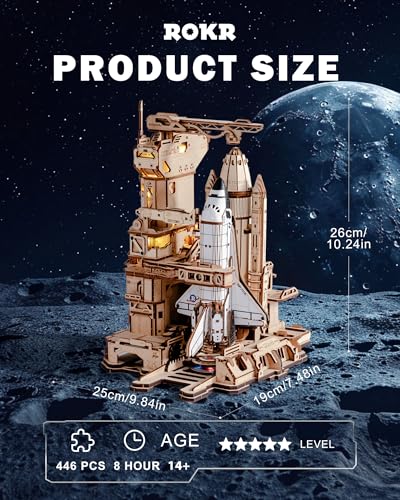 ROKR 3D Puzzles for Adults DIY Space Shuttle | Moving Building Model with Light, Airplane Wooden Puzzles, Desk Decor, Engineering Gifts for Adults Men 14+, STEM Project