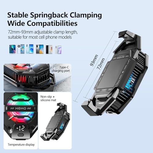 Phone Cooler for Gaming, 27W iPhone Cooling Fan with RGB LED Semiconductor Heatsink Cooling Case Enfriador para Celular, for iPhone/Android Phone Gaming, Live Streaming, AI Smartphone Temperature