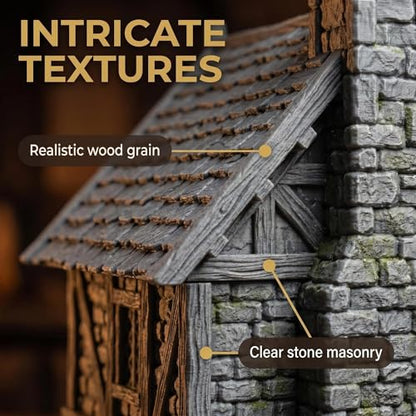 HAUTICO Tabletop Miniature Little Town Building Terrains for RPG War Games - 18mm Scale Scenery with Medieval Style, Dioramas Building Set, Paintable