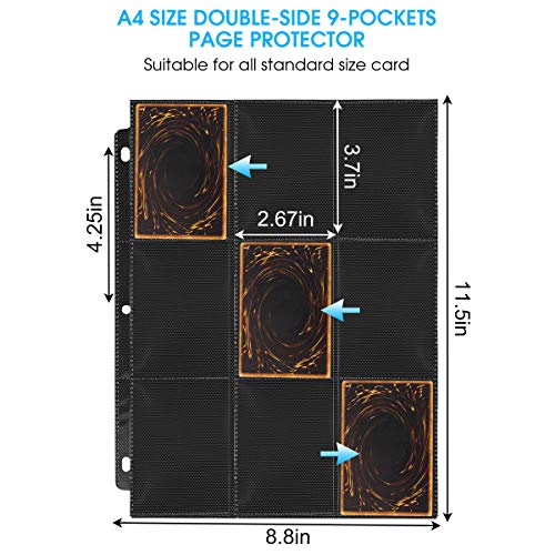 1080 Pockets Baseball Card Sleeves, JIQEZNL Premium 9 Pocket Card Sleeves Binder Sheets for 3 Ring Binder, Double Side Trading Card Protector Pages for Pokemon, Yugioh, Sport, Football Card Collector - size: 60 Sheets