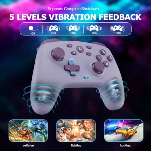 Wireless Switch Controller for Switch/Switch 2/Lite/OLED/PC Controller with Adapter, Purple Switch Controller with Hall Joysticks & Hall Triggers, Switch Pro Controller with Wake-up, 2 Back Programmable Buttons, Turbo Function