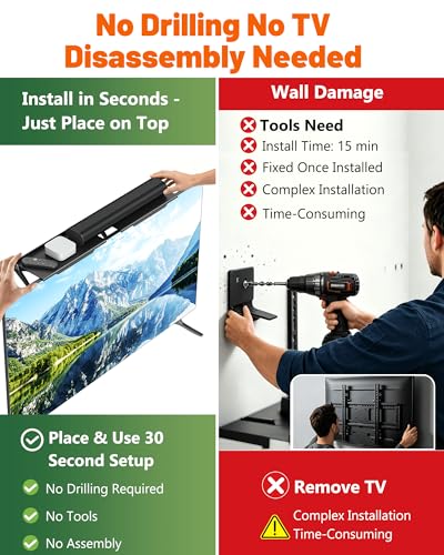 No Drilling Soundbar Mount, TV Top Shelf Fits Most Soundbars up to 12 lbs, Universal Monitor Shelf-Sound Bar Mounts, Sound Bar Shelfs Above TV for Flat Screen TVs,No TVs Disassembly, 23.6x4.4inch
