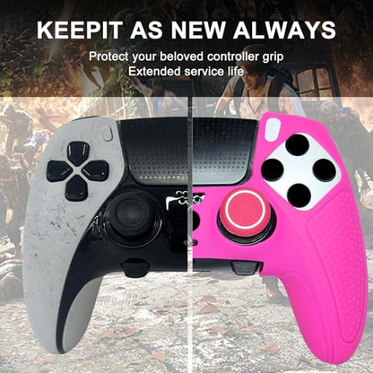 Pink Anti-Slip Controller Skin,Studded Edition Protective Silicone Cover Skin Grips Compatible with PS5 Edge Controller and 6 PCS Thumb Grips Caps. - color: Pink