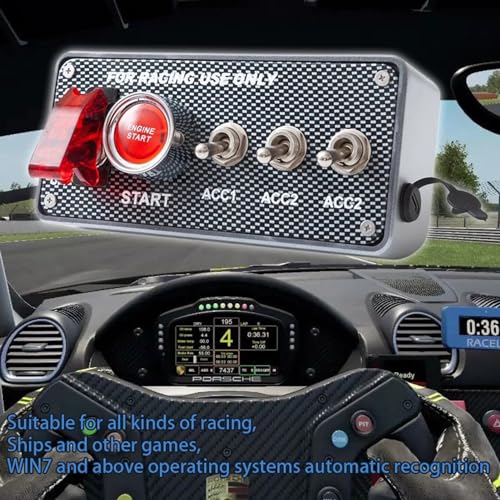 4 +1 Rocker Switch Panel for USB Simulator Racing Games; PC Carbon Fiber Ignition Switch Panel Carbon Fiber for Assetto Corsa Engine Start Stop Push Button Box Dirt Rally2