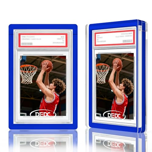DEDC 2PCS Graded Card Acrylic Display Case for PSA 99.6% UVR Protection & 99.8% Clarity 2.3cm Thick Magnetic Standing Independently Display Box for Sport & TCG Trading Card Blue Frame with 1 Cloth - color: Blue, size: Fit for PSA