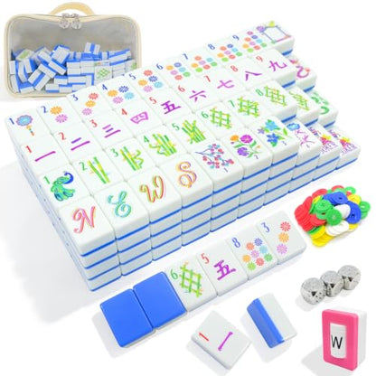 American Mahjong Set, 160 Blue Melamine Tiles (1.2”) - color: A-blue
