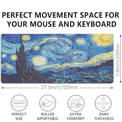 Van Gogh Starry Night Large Mouse Pad Desk Mat, 27.5x11.8in Classic Art Extended Keyboard Mousepad with Stitched Edges, Non-Slip Waterproof Rubber Base for Office, Computer & Laptop - color: Starry Night