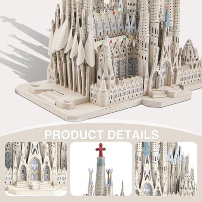 Piececool 3D Metal Puzzles for Adults and Teens, La Sagrada Família Metal Model Kit, Hobby DIY Crafts for Adult Challenge Spanish Cathedral Brain Teaser Architecture Building Kit, 450 Pcs - color: La Sagrada Família