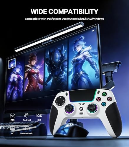 SFGSUP Wireless Controller for PS5/PC/MAC/iOS/Android/Steam Deck, with Hall Effect Joystick&Trigger/8 RGB Lighting/Turbo/Dual Vibration/Programmable/Headset Jack/Anti-Slip Handle Grip/1500 mAh Battery