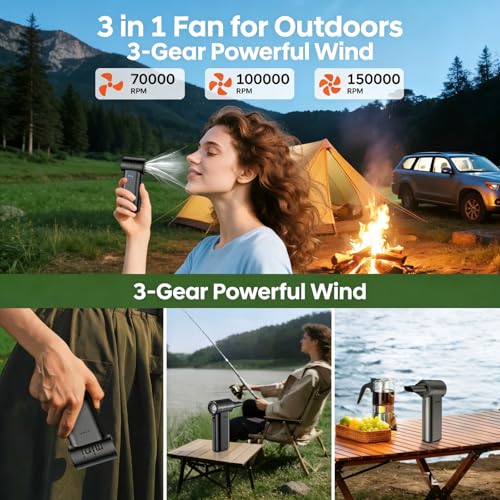 Compressed Air Duster - 150000RPM Super Power Electric Air Duster, 3-Gear Adjustable Mini Blower with Fast Charging, Dust Blower for Computer, Keyboard, House, Outdoor and Car