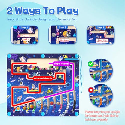 MTYOKILN Magnetic Color and Number Maze - Montessori Toy for 3 4 5 Year Old | Wooden Color Matching Learning Counting Puzzle Board - style: Space