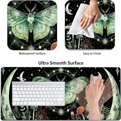 Large Gaming Mouse Pad+ Keyboard Wrist Rest Set, Ergonomics Memory Foam Mouse Mat Wrist Rest Support for Home Office, Waterproof Extended Mousepad 31.5x11.8in, Green Moth Mushroom Black Desk Pad - color: Yvb-mousepad-9-f-159