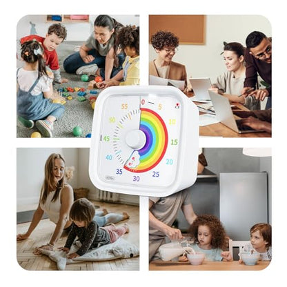 Rainbow Visual Timer for Kids, 60-min Countdown Timer, White | Protective Case, No Ticking, Mute and Ringing Alarm Available, Time Management Tool, Low Power Reminder, for Study,Game,Work - color: White Rainbow