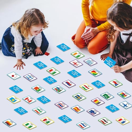 gisgfim 100 PCS Memory Matching Game Flags of The World Concentration Memory Card for Kids and Adults Learning Educational A Fun & Fast Countries of The World Matching Games - style: Flags of The World