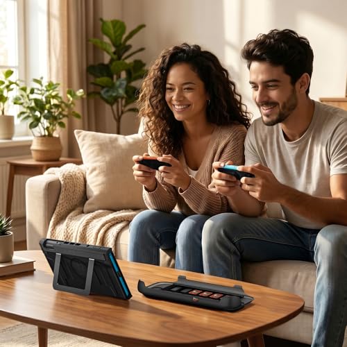 COOWPS P2 Dockable Split Protective Case for Nintendo Switch 2, with Comfort Non-Slip Ergonomic Grip, Magnetic Ring Design & Stable Kickstand, Hard Shell Military-Grade Protection Switch 2 Grip Cover - color: Dark Black