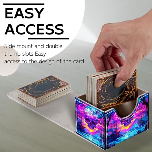 Trading Card Storage Box, Holds 100+ for MTG Cards, Premium PU Leather with Magnetic Closure, Stained Glass Skull Over Sea Durable Deck Box for Magic the Gathering, Trading Card Games - color: Stained Glass Skull Over Sea