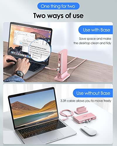 LENTION USB C Docking Staion 4K@60Hz, Ethernet, 5xUSB Ports, 100W PD, Audio | 9 in 1 Dock, 3.3ft Long Cable, Detachable Design, No Driver, Compatible with macOS, Windows & ChromeOS (D53, Rose Gold) - color: Rose Gold
